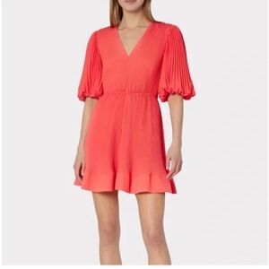NWT Milly Elle Pleated Dress In Hot Coral
